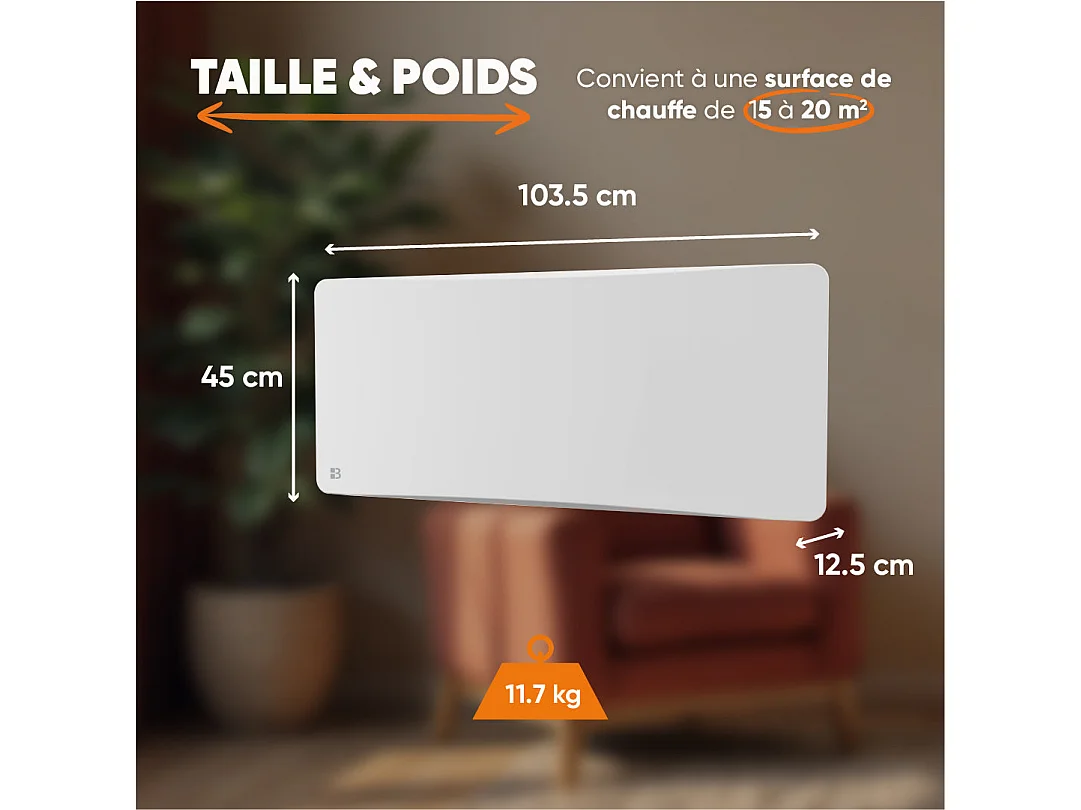 Radiateur électrique fixe à inertie sèche céramique avec thermostat interchangeable 2000W Bestherm OVEO horizontal blanc