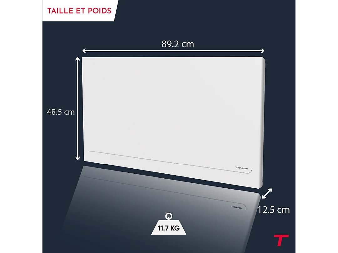 Radiateur électrique fixe connecté WiFi à inertie sèche céramique avec thermostat interchangeable 2000W THOMSON MILLA horizontal blanc