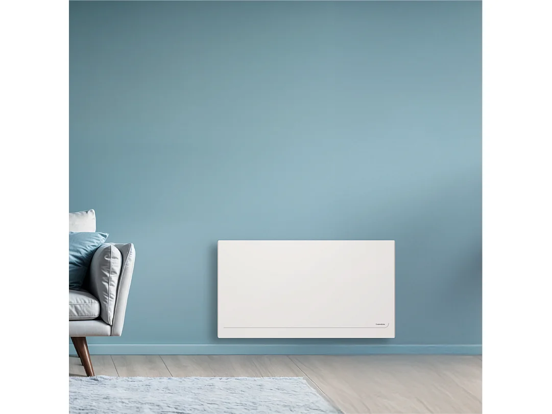 Radiateur électrique fixe connecté WiFi à inertie sèche céramique avec thermostat interchangeable 2000W THOMSON MILLA horizontal blanc