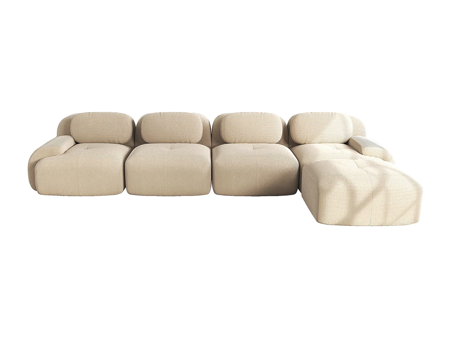 4-zits hoekbank, Chaiselongue, Corduroy stof, rutschfest, beige (Afmetingen: 220x90x85 cm)