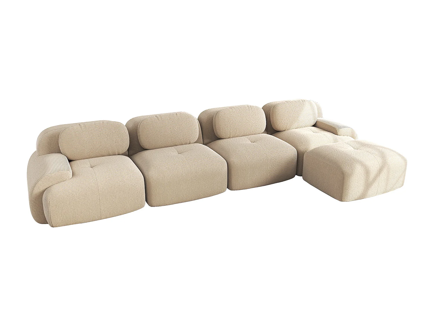 4-zits hoekbank, Chaiselongue, Corduroy stof, rutschfest, beige (Afmetingen: 220x90x85 cm)