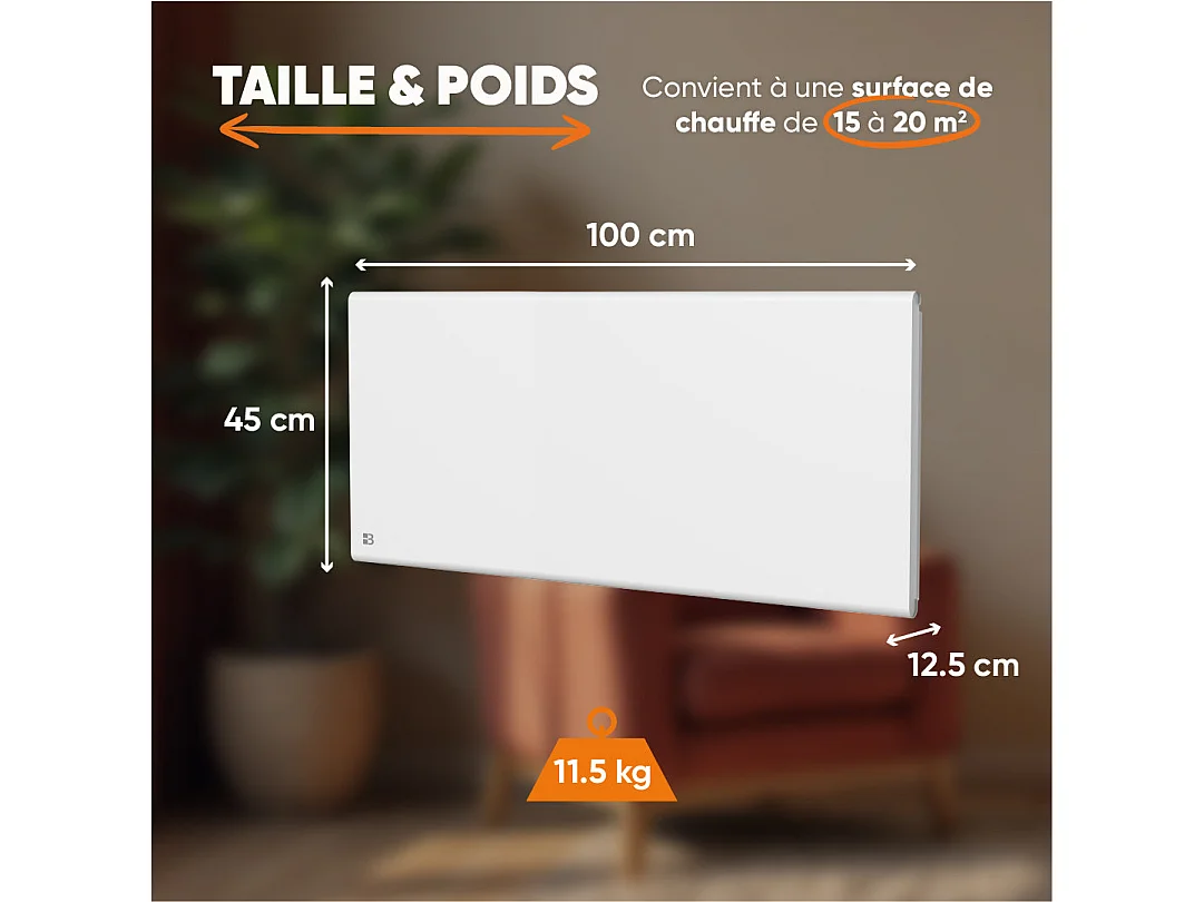 Radiateur électrique fixe à inertie sèche céramique+film 2000W Bestherm FREYA horizontal blanc