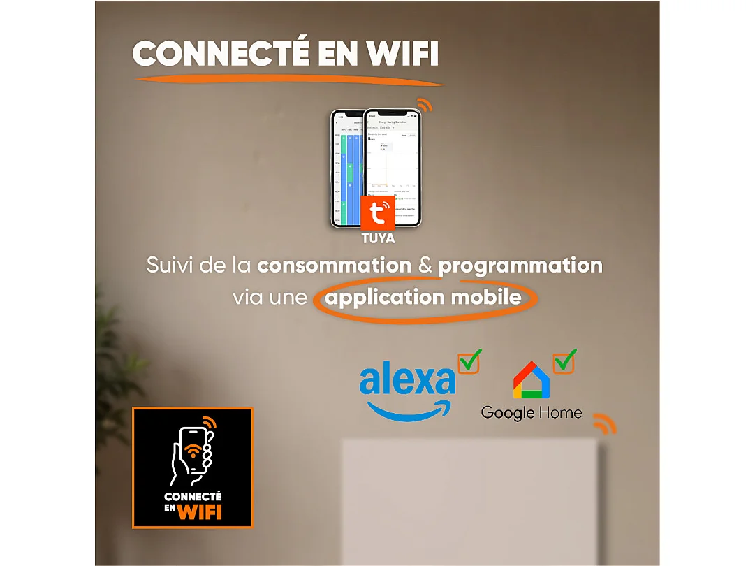 Radiateur électrique fixe connecté WIFI à inertie sèche céramique 1000W Bestherm ILLO CONNECT horizontal blanc