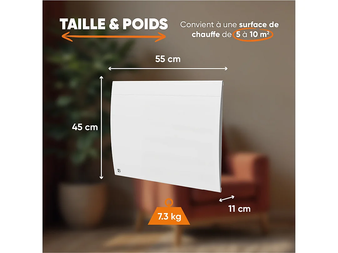 Radiateur électrique fixe connecté WIFI à inertie sèche céramique 1000W Bestherm ILLO CONNECT horizontal blanc