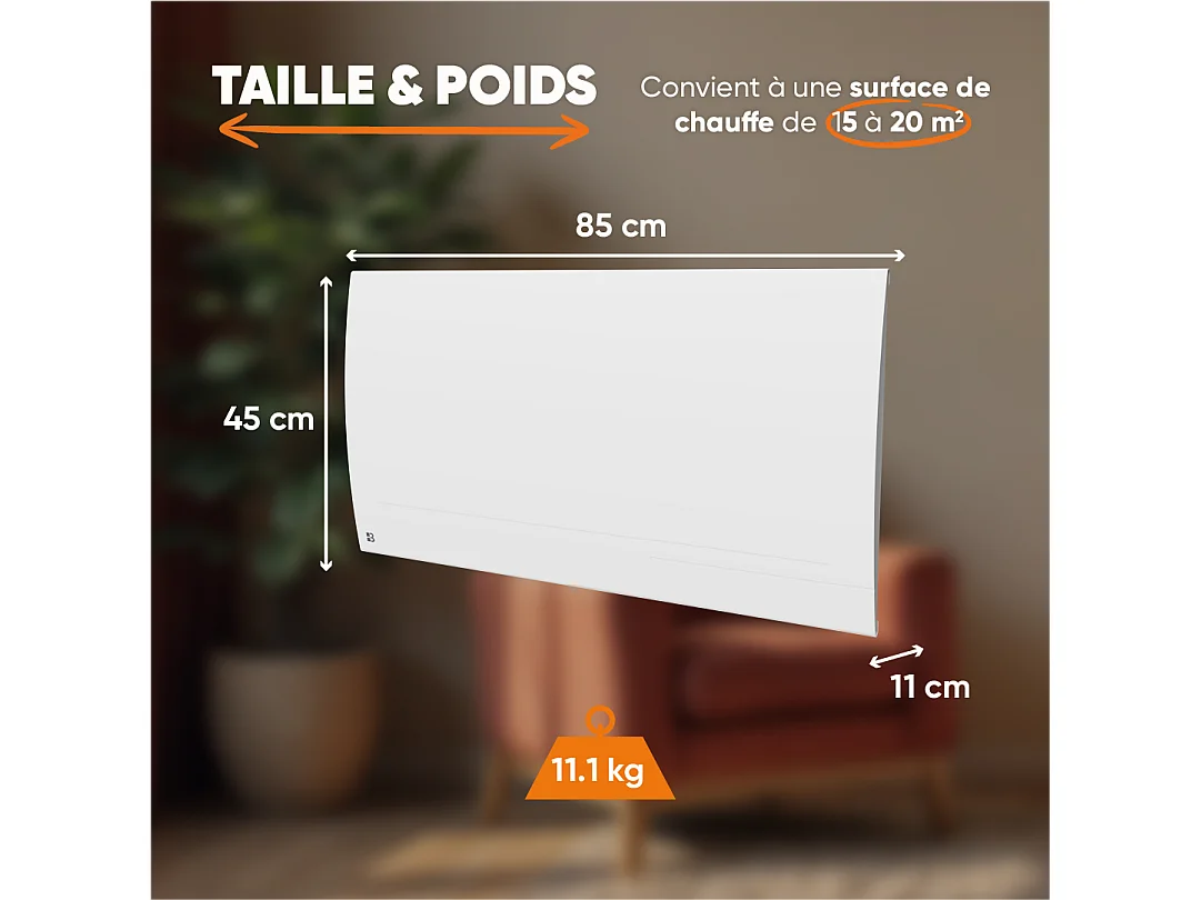 Radiateur électrique fixe connecté WIFI à inertie sèche céramique 2000W Bestherm LESSO CONNECT horizontal blanc