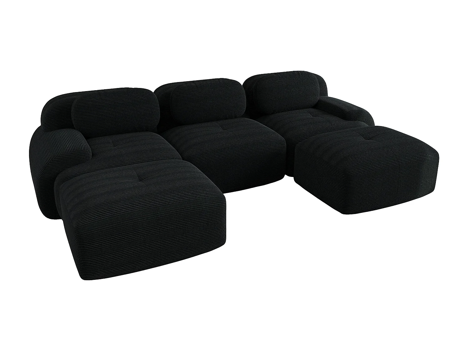 Modulaire U-vormige bank, geen montage nodig, comfortabel, corduroy, extra brede armleuningen, koudschuim, zwart (270x95x85 cm)