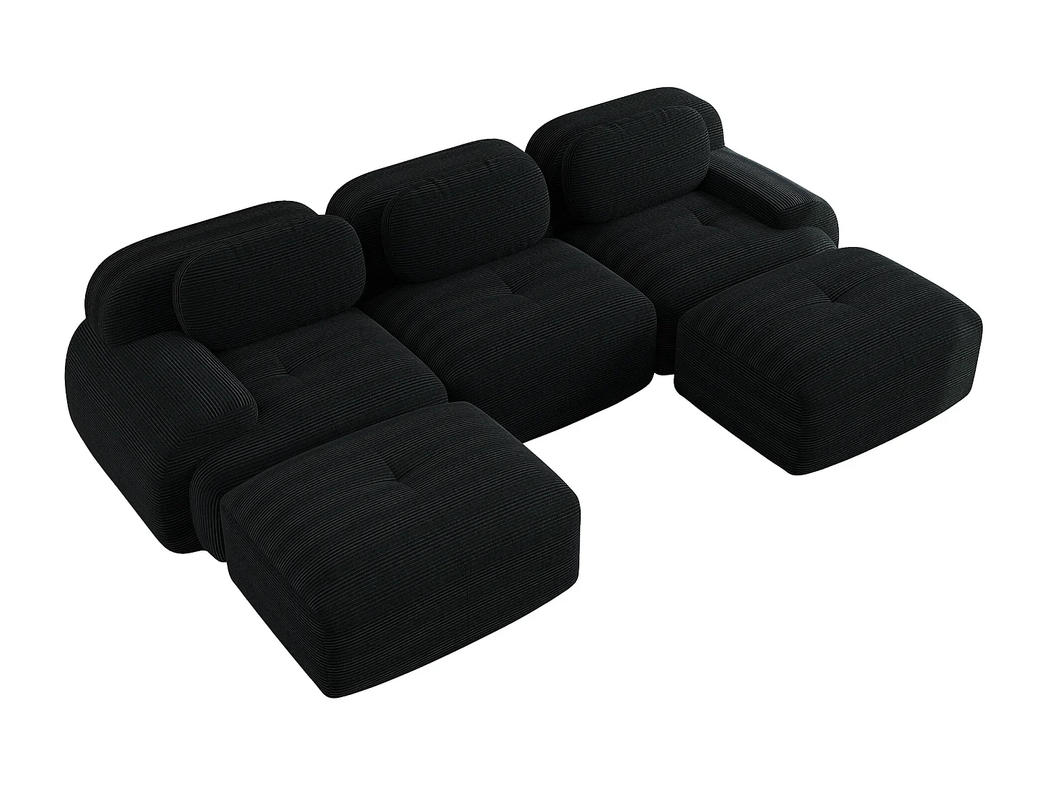 Modulaire U-vormige bank, geen montage nodig, comfortabel, corduroy, extra brede armleuningen, koudschuim, zwart (270x95x85 cm)