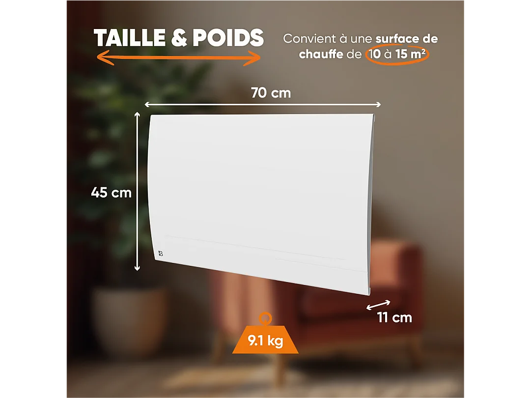 Radiateur électrique fixe connecté WIFI à inertie sèche céramique 1500W Bestherm LESSO CONNECT horizontal blanc