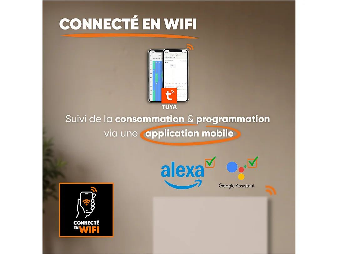 Radiateur électrique fixe connecté WIFI à inertie sèche céramique 1500W Bestherm LESSO CONNECT horizontal blanc