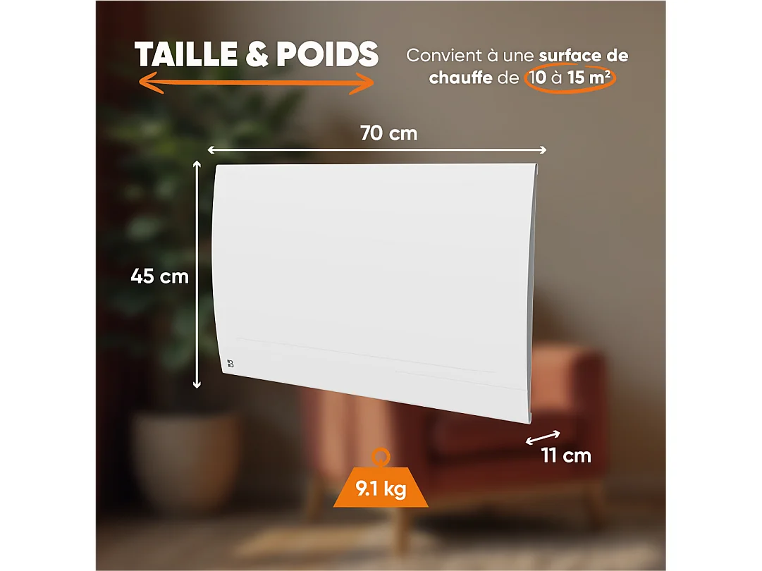 Radiateur électrique fixe connecté WIFI à inertie sèche céramique 1500W Bestherm LESSO CONNECT horizontal blanc