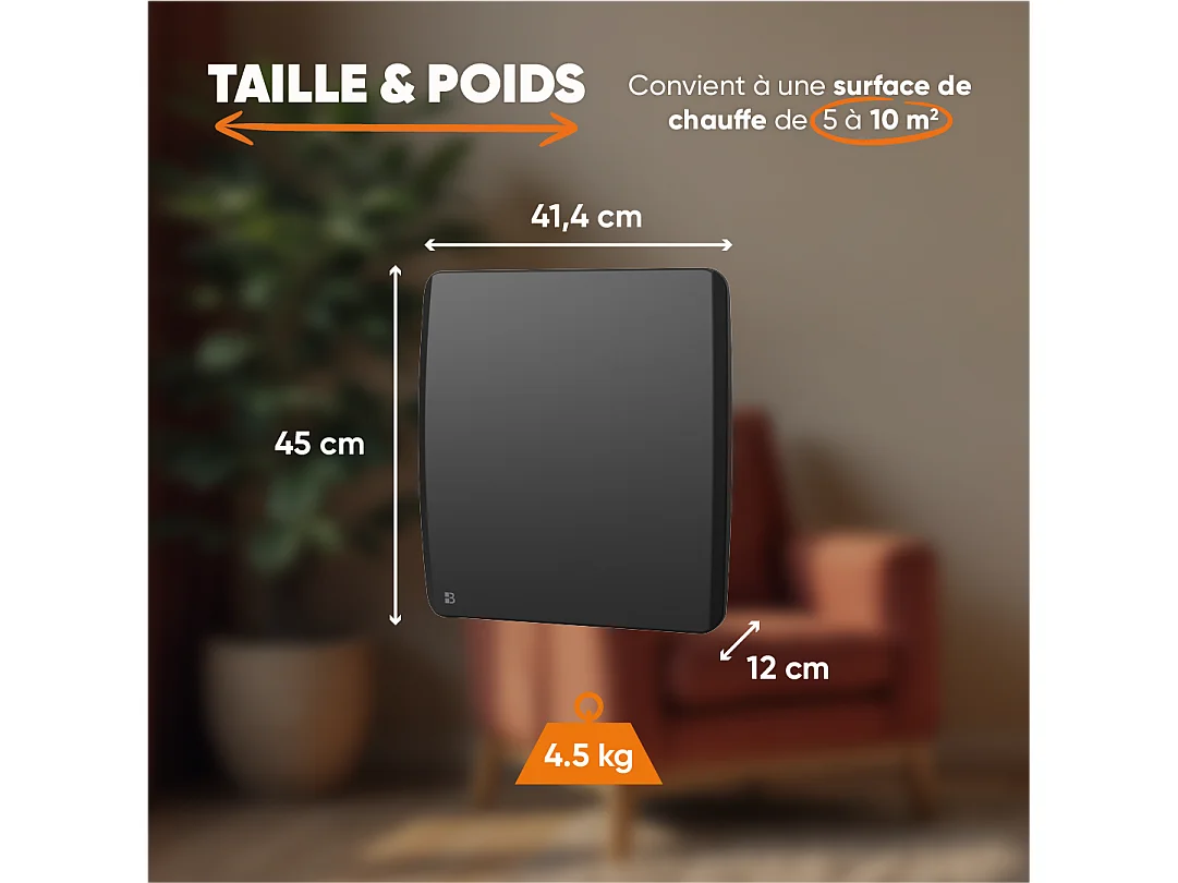 Radiateur électrique fixe à inertie sèche céramique 500W Bestherm ARIA horizontal noir