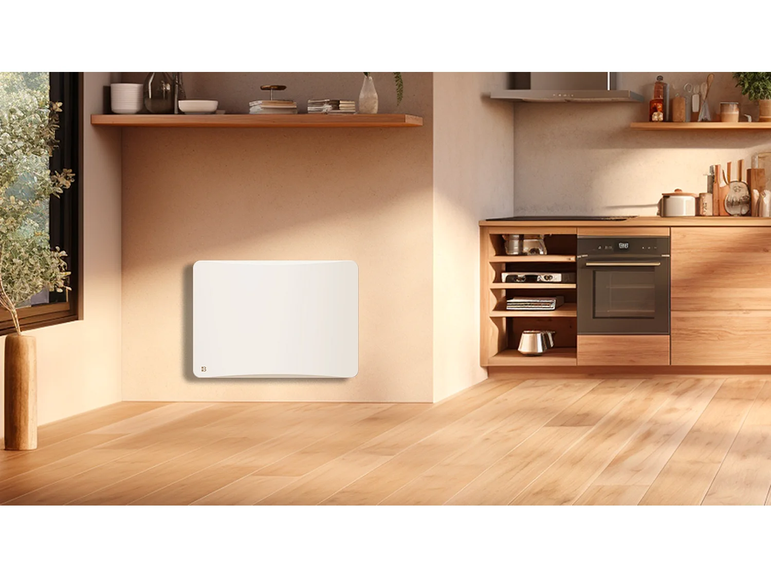 Radiateur électrique fixe à inertie sèche fonte + film avec thermostat interchangeable 1000W Bestherm ALMEA horizontal blanc