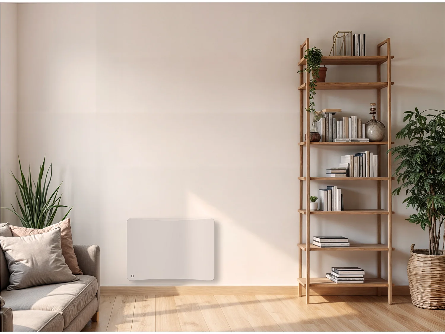 Radiateur électrique fixe à inertie sèche fonte + film avec thermostat interchangeable 1000W Bestherm ALMEA horizontal blanc