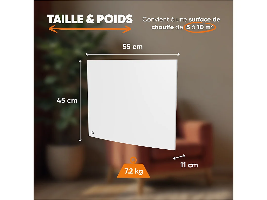 Radiateur électrique fixe à inertie sèche fonte 1000W Bestherm BIA horizontal blanc
