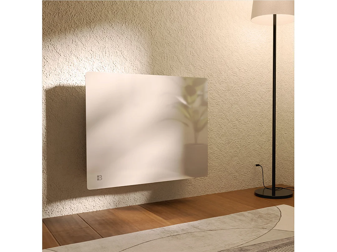 Radiateur électrique fixe à inertie sèche céramique façade en verre 1000W Bestherm IRIS horizontal blanc