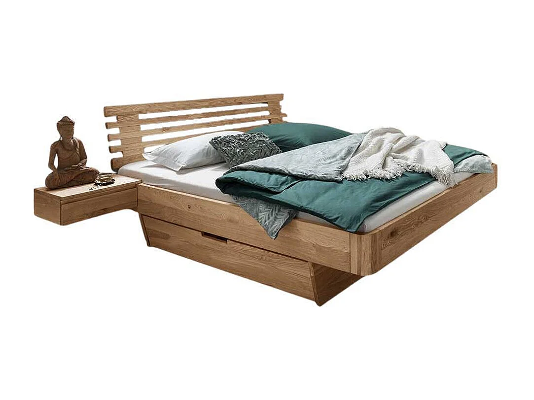 Doppelbett Stauraumbett inklusive zwei Nachtkommoden auf Schwebesockel (dreiteilig)