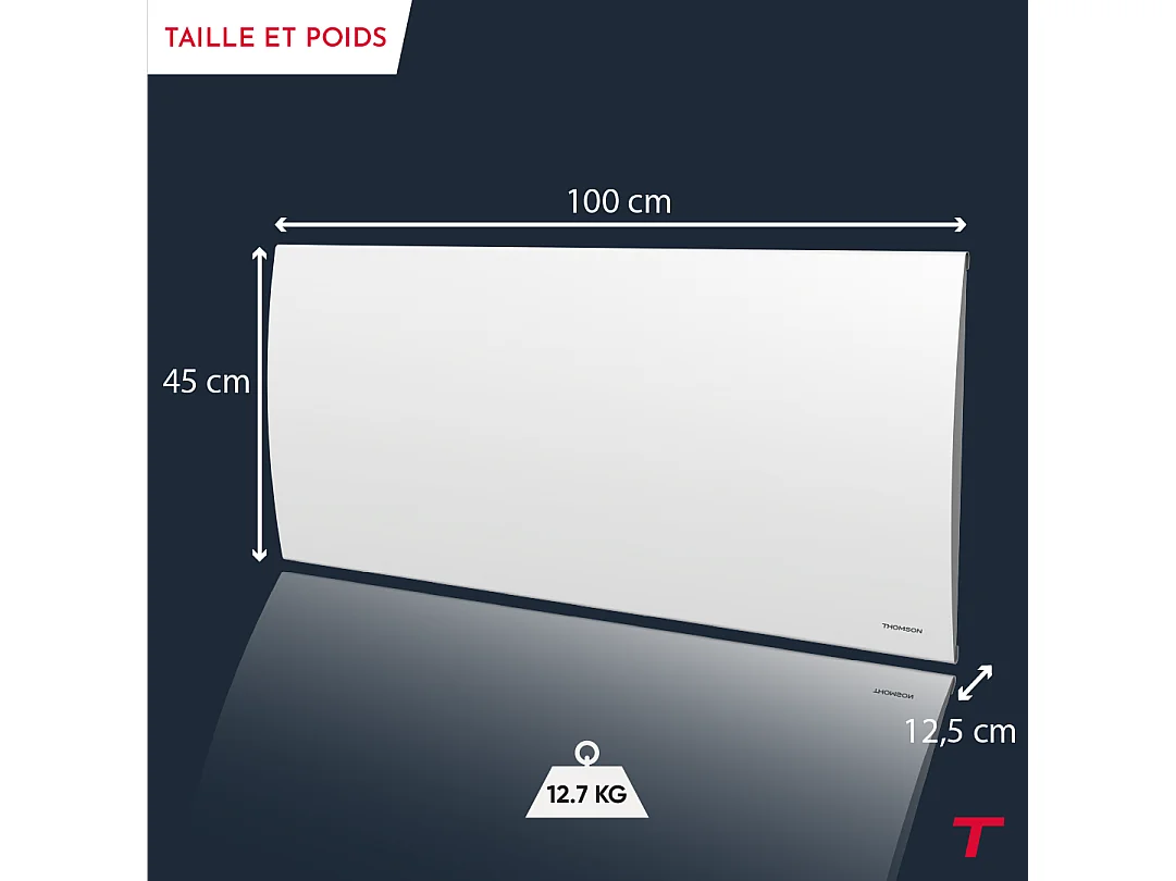 Radiateur électrique fixe à inertie sèche céramique avec thermostat interchangeable 2000W THOMSON CLEO horizontal blanc