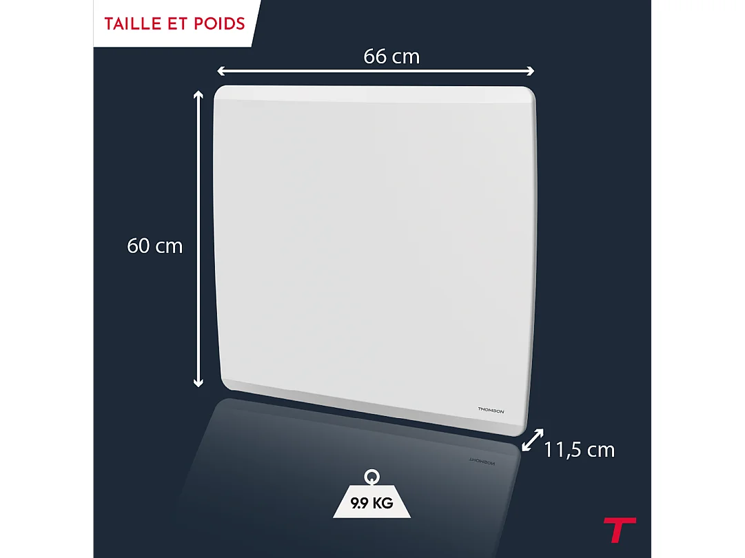 Radiateur électrique fixe connecté WiFi à inertie sèche céramique + film avec thermostat interchangeable 1500W THOMSON MOLY horizontal blanc