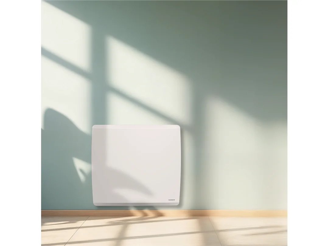 Radiateur électrique fixe connecté WiFi à inertie sèche céramique + film avec thermostat interchangeable 1500W THOMSON MOLY horizontal blanc