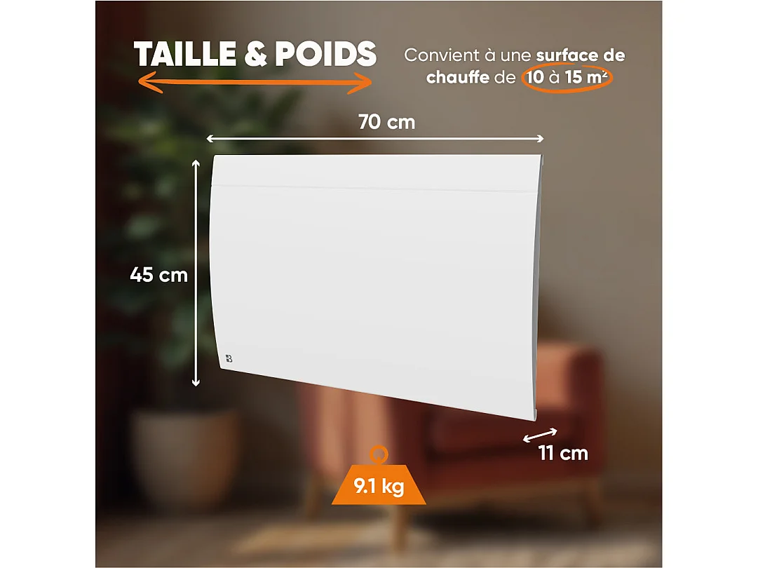Radiateur électrique fixe connecté WIFI à inertie sèche céramique 1500W Bestherm ILLO CONNECT horizontal blanc