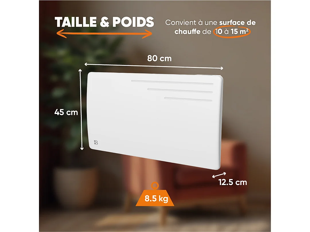 Radiateur électrique fixe à inertie sèche fonte 1500W Bestherm MOTU horizontal blanc