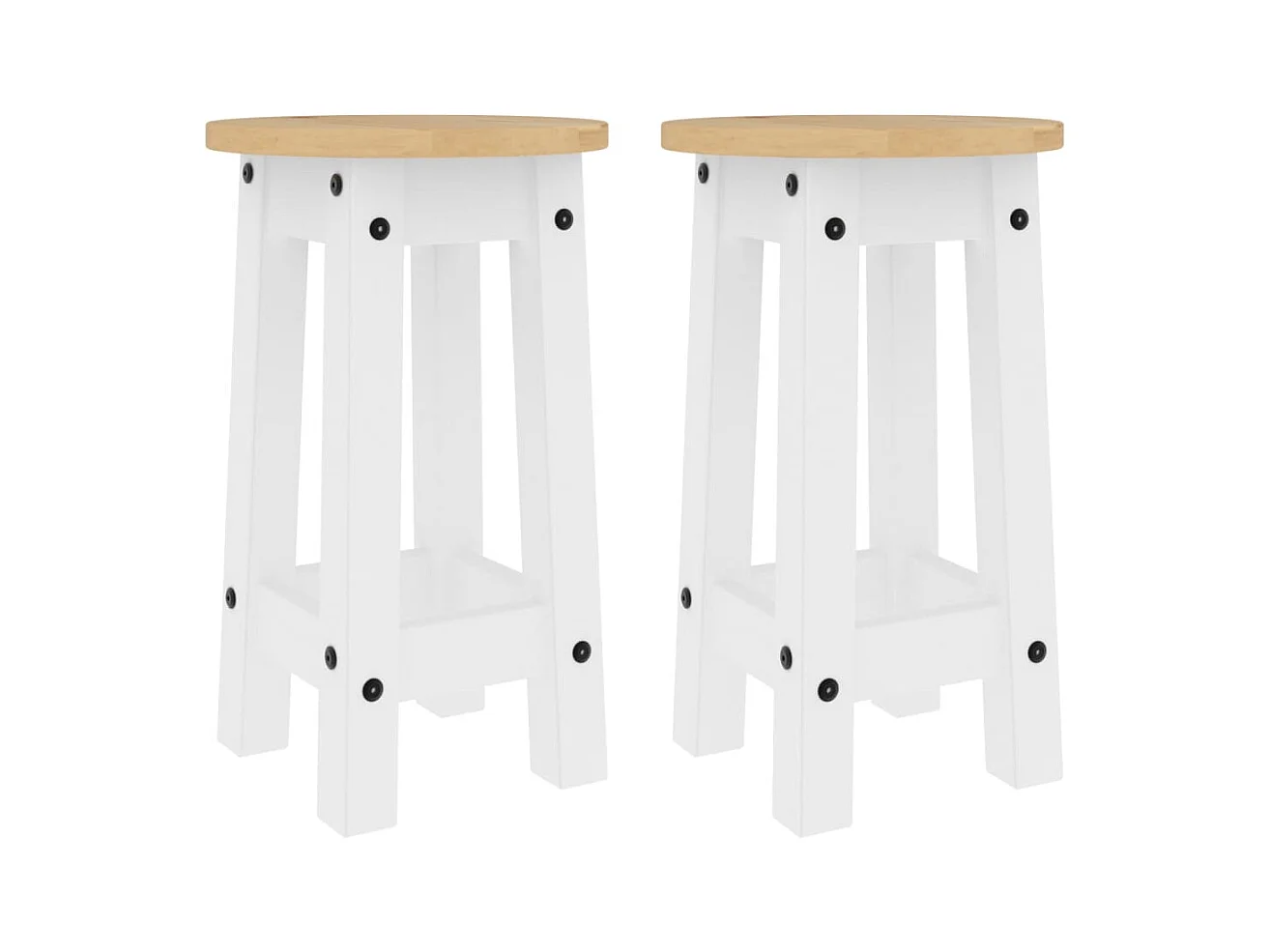 Barkrukken set van 2 wit massief grenenhout