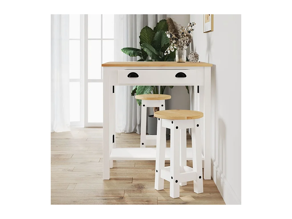 Barkrukken set van 2 wit massief grenenhout