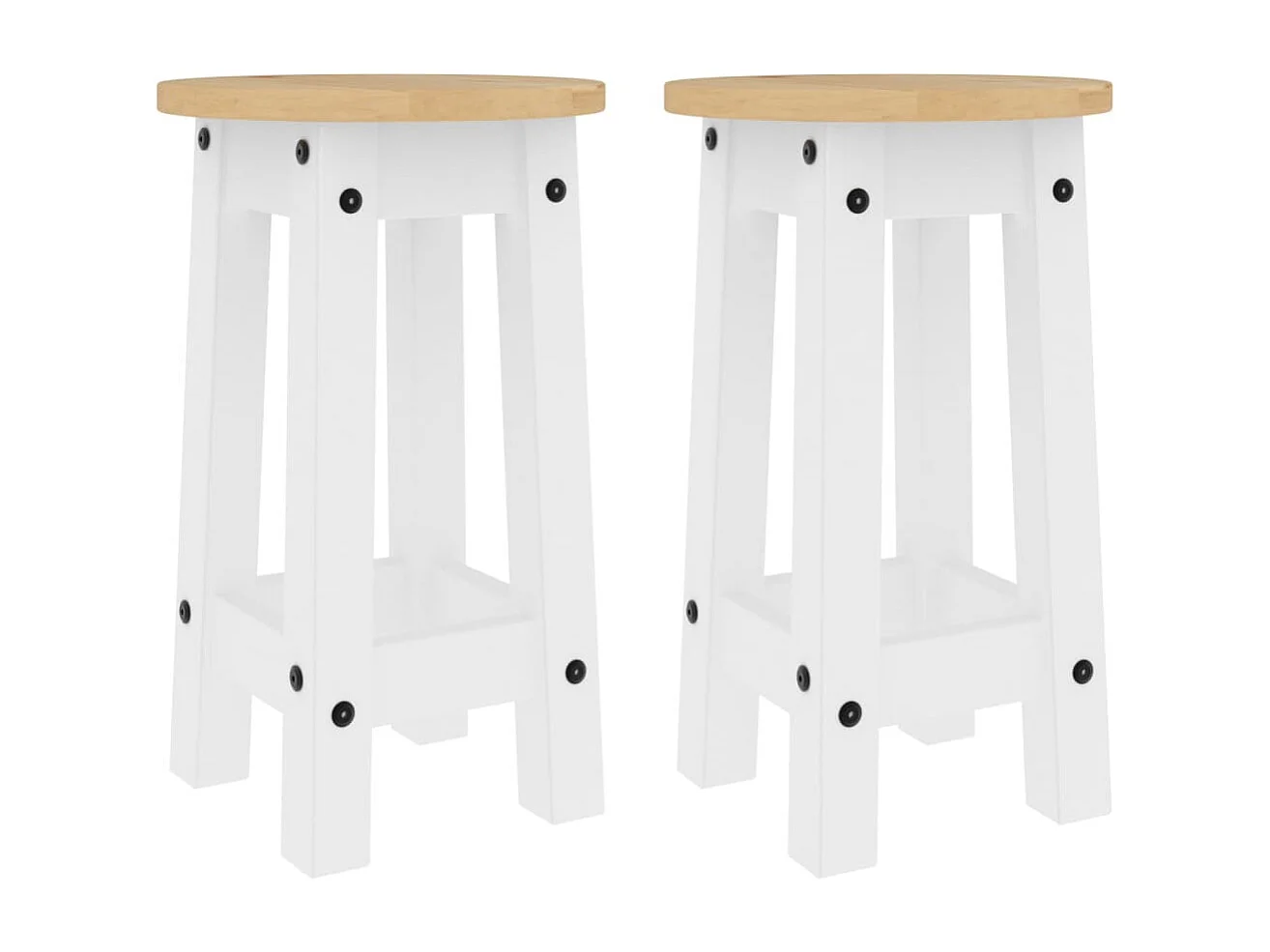 Set di 2 sgabelli da bar in legno massello di pino bianco