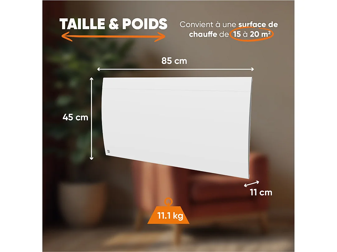 Radiateur électrique fixe connecté WIFI à inertie sèche céramique 2000W Bestherm ILLO CONNECT horizontal blanc