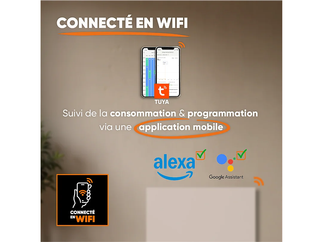 Radiateur électrique fixe connecté WIFI à inertie sèche céramique 2000W Bestherm ILLO CONNECT horizontal blanc