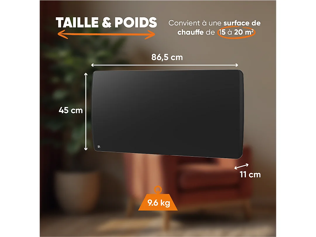 Radiateur électrique fixe à inertie sèche céramique 2000W Bestherm ARIA horizontal noir