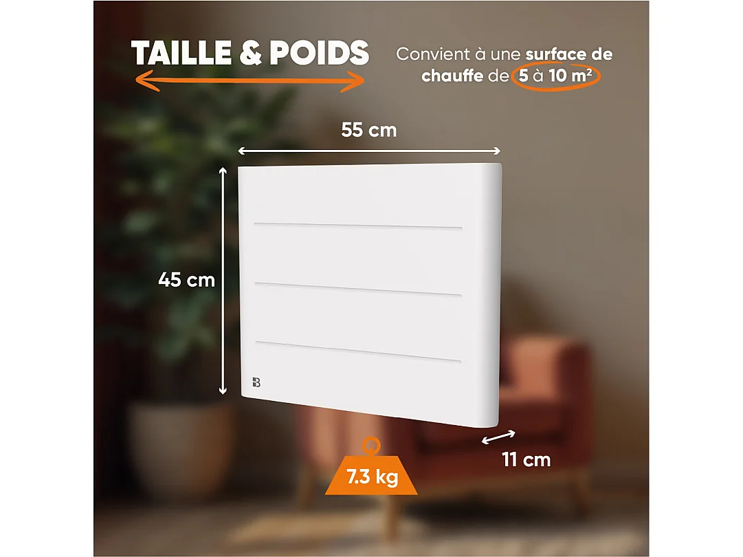 Radiateur électrique fixe à inertie sèche céramique 1000W Bestherm TANIN horizontal blanc