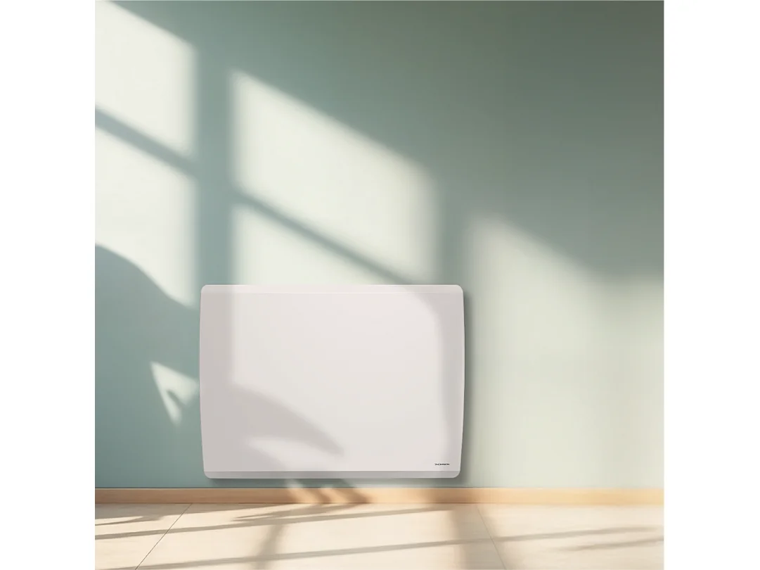 Radiateur électrique fixe connecté WiFi à inertie sèche céramique + film avec thermostat interchangeable 2000W THOMSON MOLY horizontal blanc
