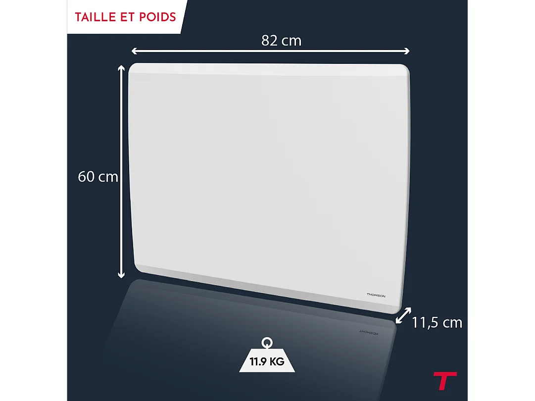 Radiateur électrique fixe connecté WiFi à inertie sèche céramique + film avec thermostat interchangeable 2000W THOMSON MOLY horizontal blanc