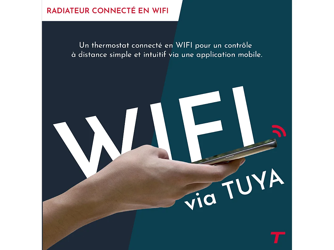Radiateur électrique fixe connecté WiFi à inertie sèche céramique + film avec thermostat interchangeable 2000W THOMSON MOLY horizontal blanc
