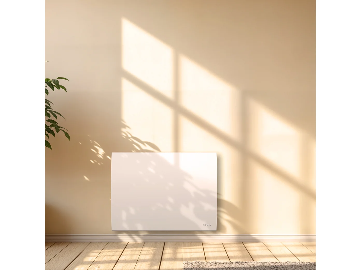 Radiateur électrique fixe à inertie sèche céramique avec thermostat interchangeable 1000W THOMSON CLEO horizontal blanc