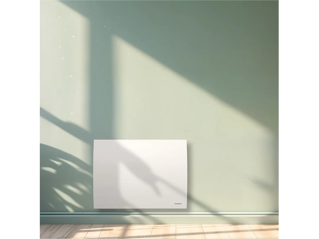 Radiateur électrique fixe à inertie sèche céramique avec thermostat interchangeable 1000W THOMSON CLEO horizontal blanc