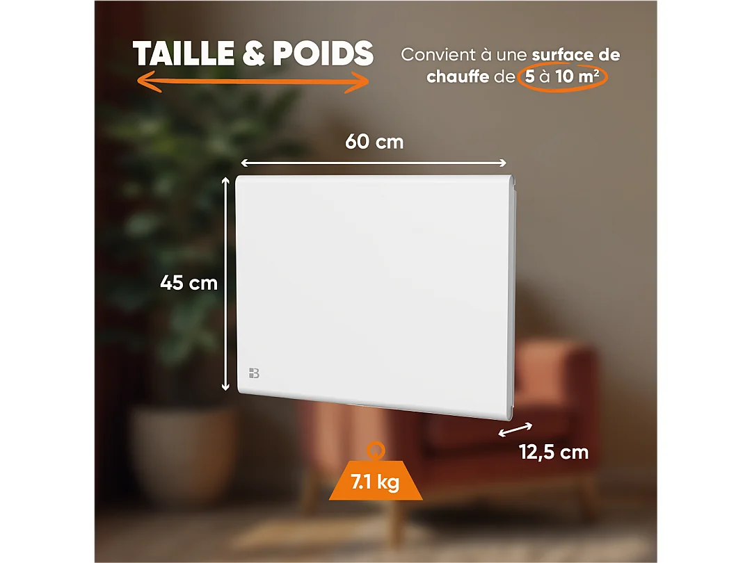 Radiateur électrique fixe à inertie sèche fonte+film 1000W Bestherm NEMESIS horizontal blanc
