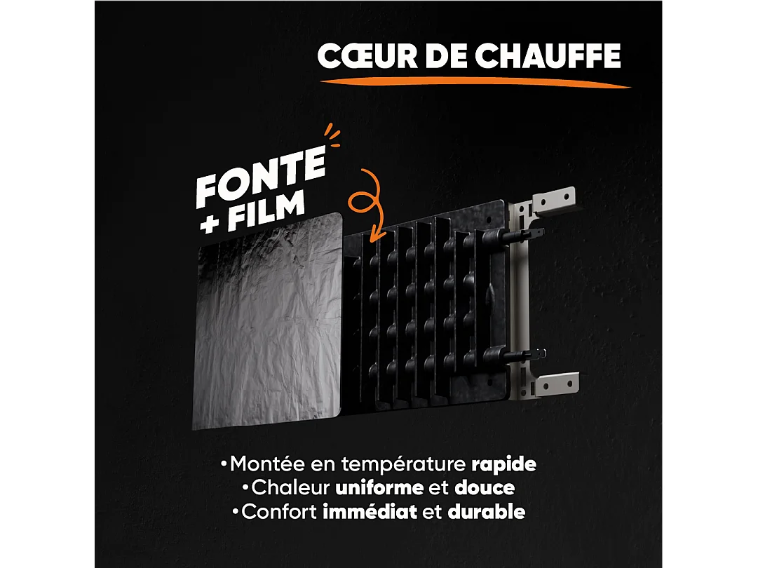 Radiateur électrique fixe à inertie sèche fonte+film 1000W Bestherm NEMESIS horizontal blanc