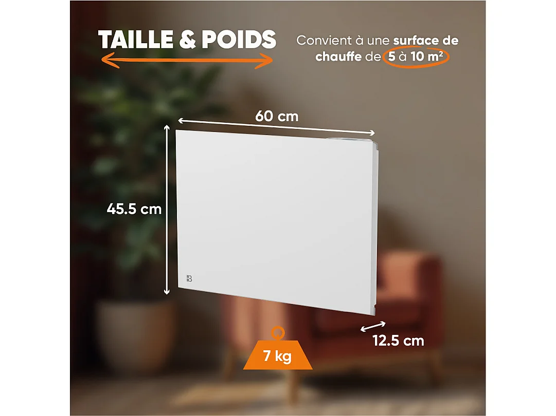Radiateur électrique fixe connecté WIFI à inertie sèche céramique 1000W Bestherm NESSA CONNECT horizontal blanc