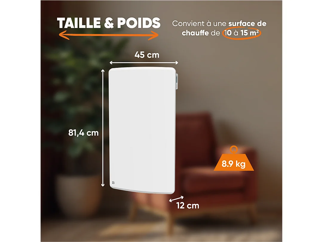 Radiateur électrique fixe à inertie sèche céramique 1500W Bestherm ARIA vertical blanc