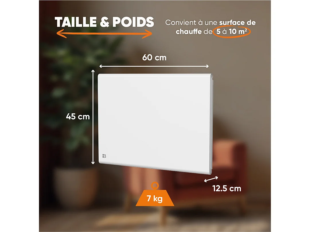Radiateur électrique fixe à inertie sèche céramique+film 1000W Bestherm FREYA horizontal blanc
