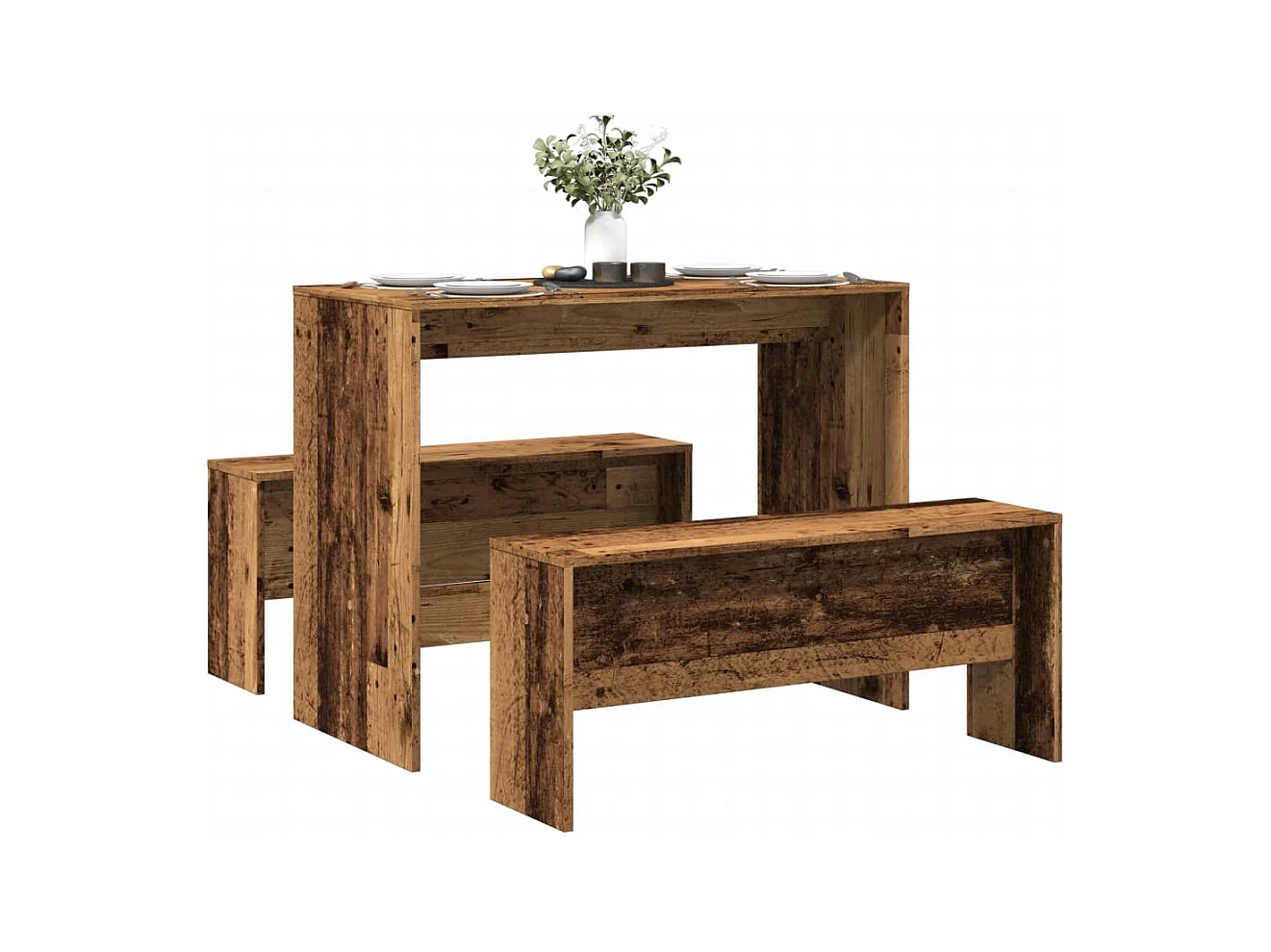 Juego de mesa de comedor y banco de madera de ingeniería de 3 piezas