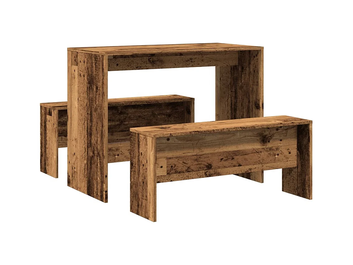 Juego de mesa de comedor y banco de madera de ingeniería de 3 piezas