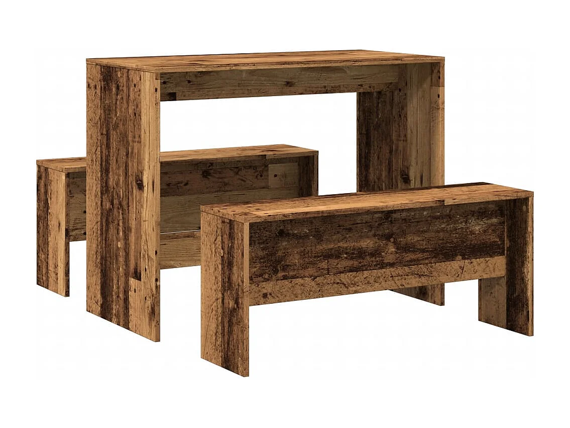 Set da pranzo in legno ingegnerizzato composto da 3 pezzi, tavolo e panca