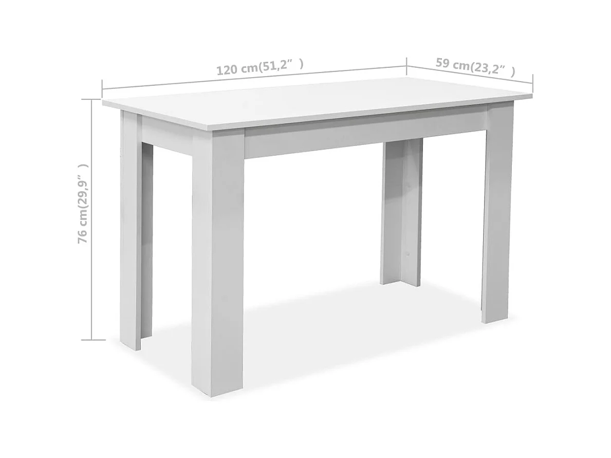 3-delige eettafel en bankenset, bewerkt hout, wit