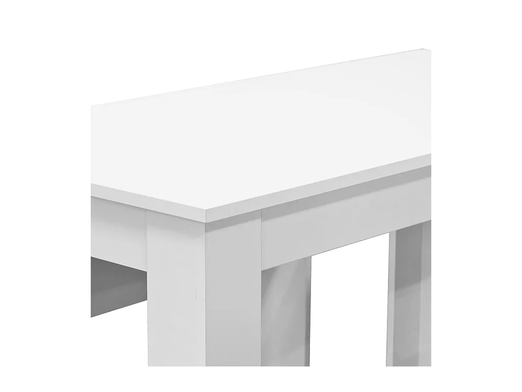 3-delige eettafel en bankenset, bewerkt hout, wit