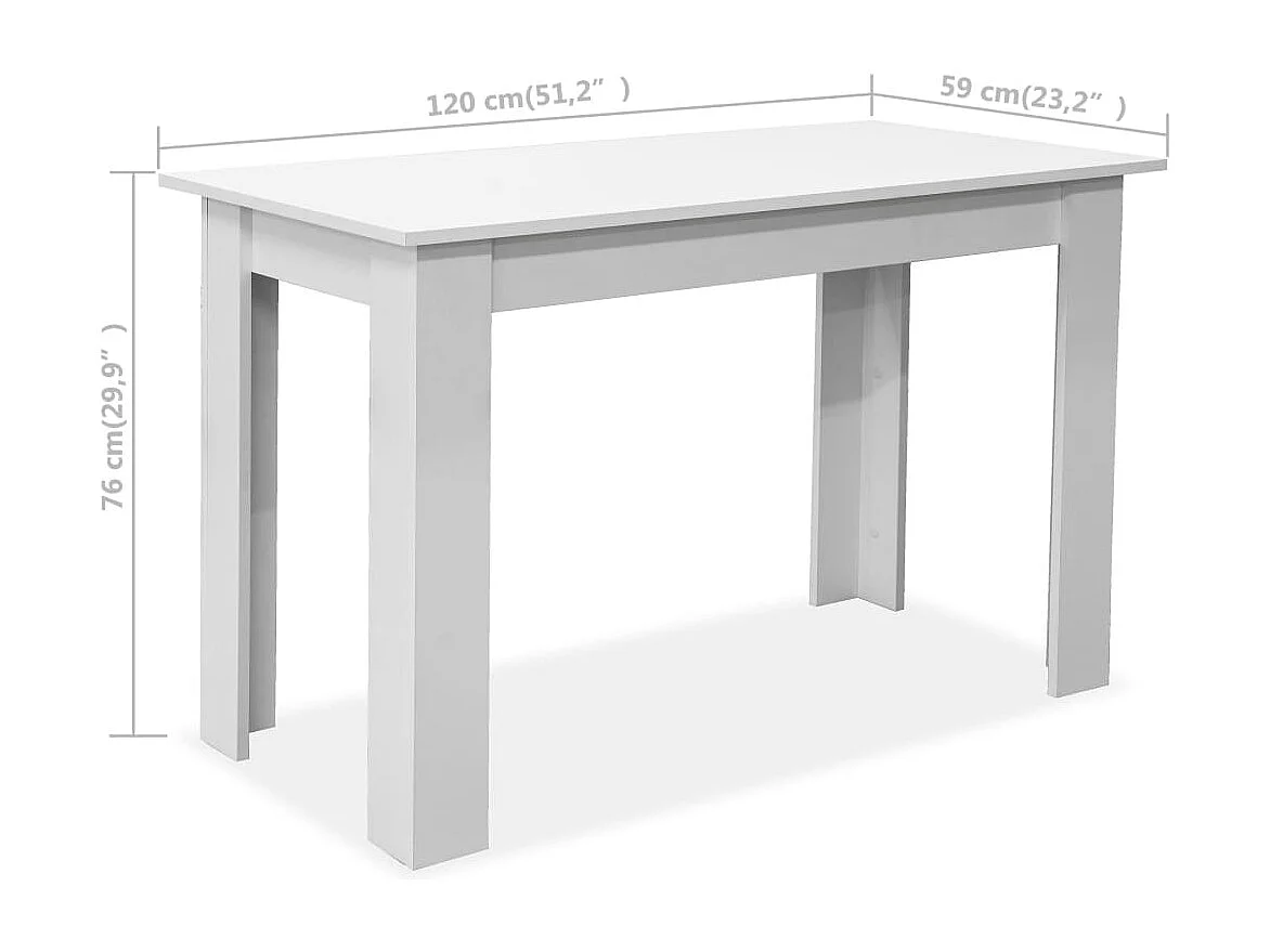 3-delige eettafel en bankenset, bewerkt hout, wit