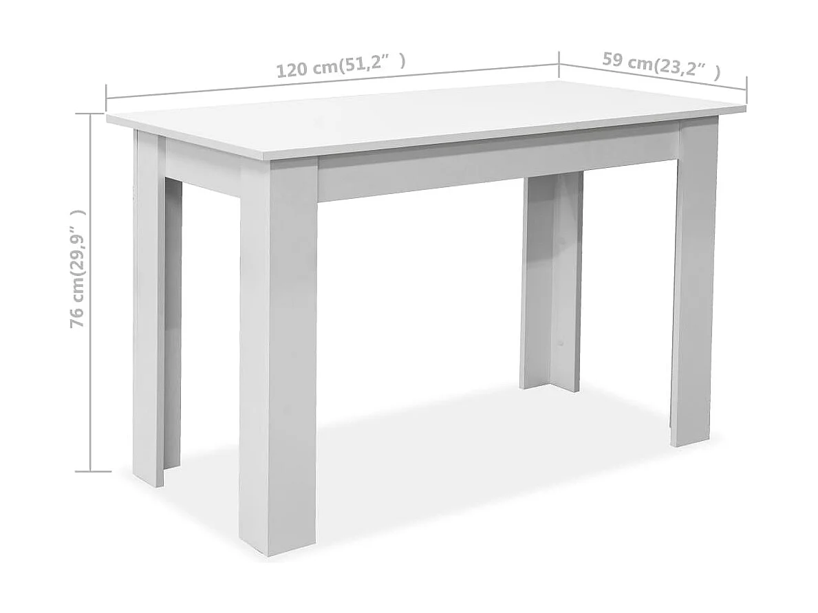 Set tavolo da pranzo e panca da 3 pezzi, legno ingegnerizzato, bianco