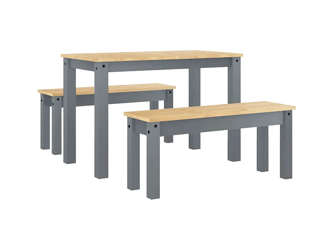 Juego de comedor Panamá de 3 piezas, gris, madera maciza de pino